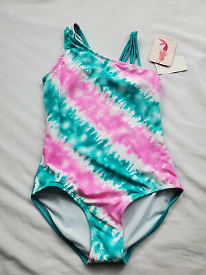 #ad Glitter Beach Big Girls Asymmetrical Neckline Swimsuit 1 Piece Size 12 $69.99