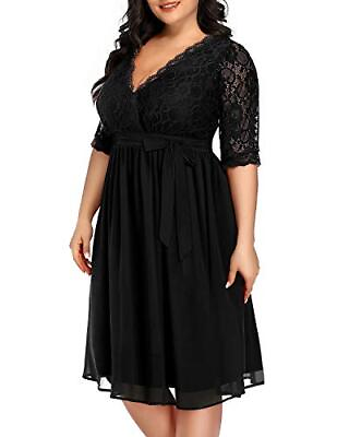 #ad Pinup Fashion Black Cocktail Dress Plus Size Women Lace Top Chiffon Wedding $41.99