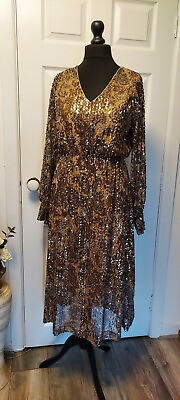 #ad NEXT size 12 paisley patterned dress with gold sequins GBP 60.00