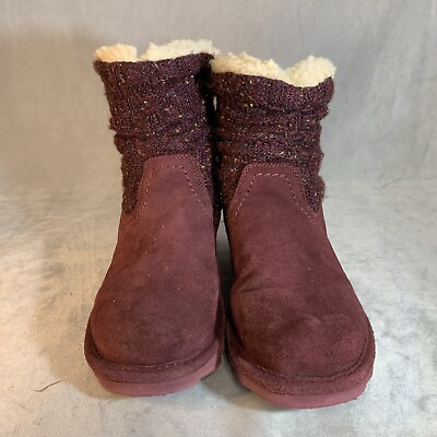 #ad Bearpaw Boots Women#x27;s Size 10 Virginia Wool Sheepskin Slip On Burgundy 2133W $39.79