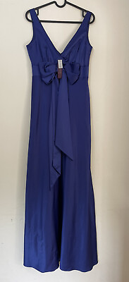 #ad Debenhams Debut electric blue satin style long maxi evening dress size 8 GBP 20.00