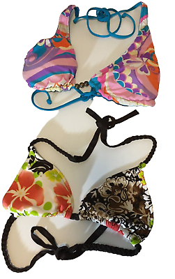 #ad Women#x27;s Bikini Tops ONLY 2 Swim Tops Size Medium Vacation Beach Brown Blue $11.72