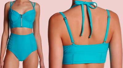 Miraclesuit Bikini Top 10 Jade $148 Underwire FNT Zip Long Line Adjustable Swim $45.05