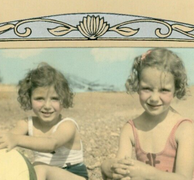 OOAK Vintage Photograph Art Deco 2 Young Girls Beach Water Ball Color $99.99