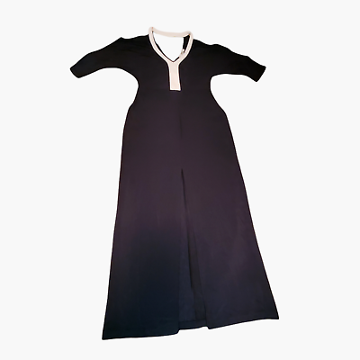 #ad Boston Proper Classic Black Cold Shoulder Maxi Dress Women#x27;s Small Front Split $29.99