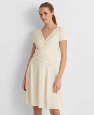 #ad Lauren Ralph Lauren Womens Foil Print Jersey Cocktail Dress Mascarpone Cream 4 $59.85