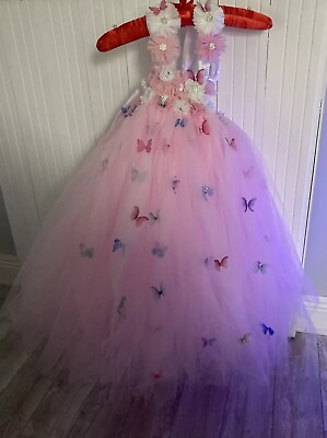 #ad Little Girls 4 5 7 Pink Tulle W Butterflies Special Occasion Dress adjustable $14.00