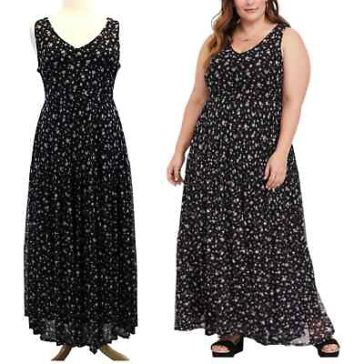 #ad Torrid Plus Size 2X Floral Tier Mesh Maxi Dress Black Micro Floral Boho Gothic $39.99