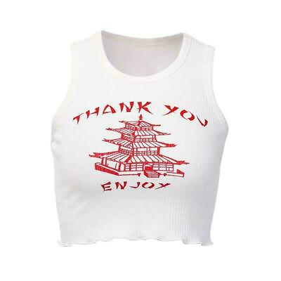 Women#x27;s Trendy Cropped Chinese Take Out White Thank You Enjoy Tank Top $9.94