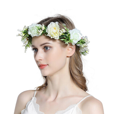 #ad Hair Flower Headband Floral Crown Garland Wedding Festivals Party Hair Accessory $8.75