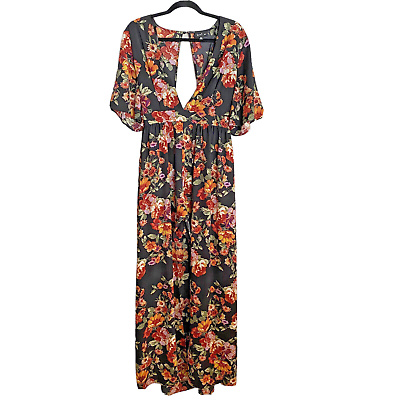 #ad Floral Romper Dress with Shorts Plus Sz 2X Navy Blue Back Cutout Spring Maxi $19.99