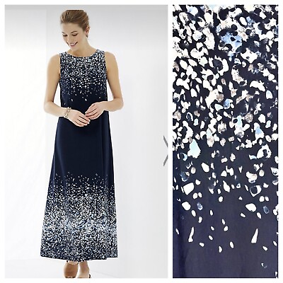 #ad #ad J. Jill Abstract Printed Knit Maxi Dress sz S Navy Blue Sleeveless Long Sundress $44.99
