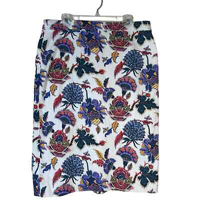 #ad J.Crew Floral Midi Pencil Skirt Plus Size 16 White Multicolor Cotton Blend $35.00