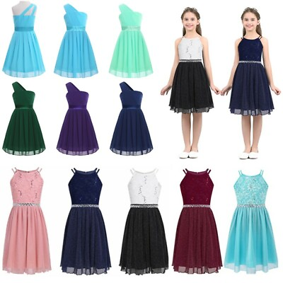#ad US Kids Big Girls Sequin Rhinestone Belt Lace Floral Dress Princess Tutu Skirts $18.90