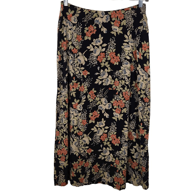 #ad Jones New York Black Floral Silk Maxi Skirt Size 14 Floral Maxi Skirt Long Skirt $16.15