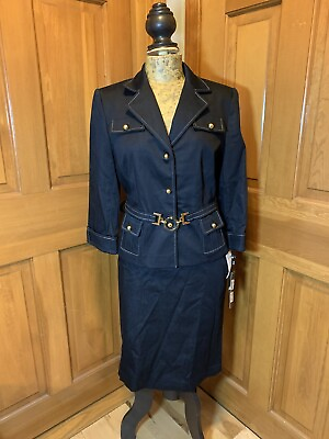 #ad NWT TAHARI ARTHUR S LEVINE Women 2PC Elegant Blue Denim Skirt Suit Size 8 Wendy $79.99