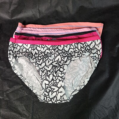 #ad HANES Girls Multicolored Lot 4 Bikini Panties 100% Cotton amp; Blend Size 10 $13.49