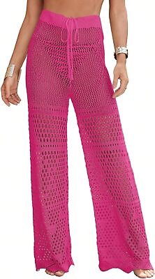 MakeMeChic Women#x27;s Cover Up Pants Drawstring Crochet Knitted Sheer Beach Cover U $78.67