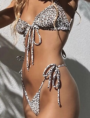#ad Women’s Swimwear Leopard Print Thong Bikini Set Swimsuit High Waist Beach L $27.30