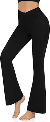 Women#x27;s Casual Bootleg Yoga Pants V Crossover High Waist Flare Workout Leggings $11.99