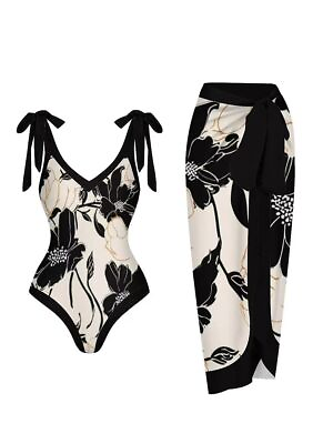 #ad Floral Summer Women Swimsuit One Piece With Vent Skirt Padded Swimwear Beachwear $47.59