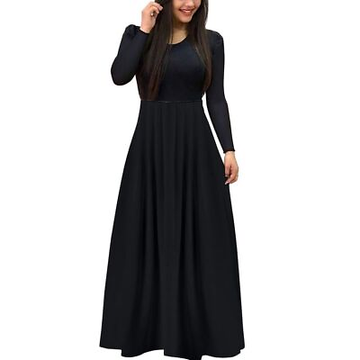 #ad Women Casual Long Sleeve Solid Dress High Neck Cocktail Party Elegant Long Dress $36.64