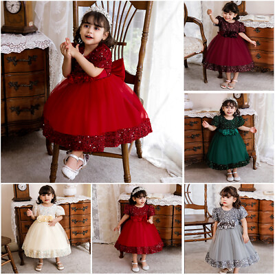 #ad Girls Kids Baby Flower Party Sequins Dress Princess Occasion Wedding Bridesmaid $19.78