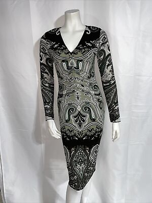 #ad ETRO Boho Floral Paisley Signature Print Ruched Dress Mini 42 XS S Viscose $109.25