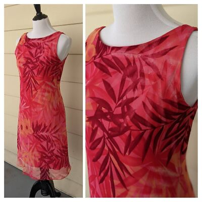 Flirty Orange Red Floral Sleeveless Summer Dress Low Back Stretch Sheer Tropical $24.99