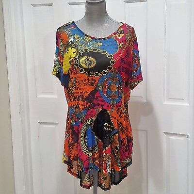 ROUGE COLLECTION SHEER WOMEN PEPLUM MULTI COLOR TOP SIZE 2X NWOT $20.00