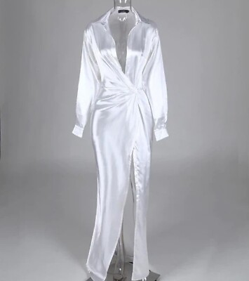 White long sleeve maxi dresses for women $40.00
