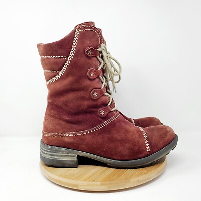 #ad Josef Seibel Boots Womens 39 Maroon Suede Leather Tall Lined Lace Up Boho Shoes $39.99