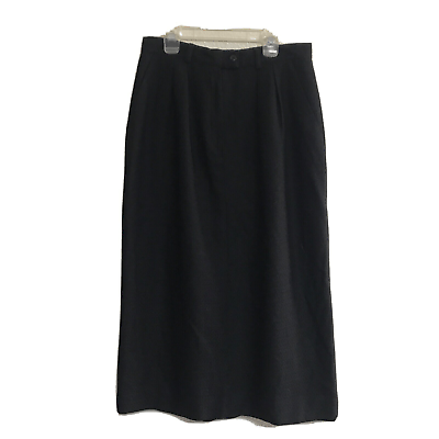 #ad Jones New York Women Skirt 14 Black Midi Front Zip Button Lined Vintage Pleated $29.00