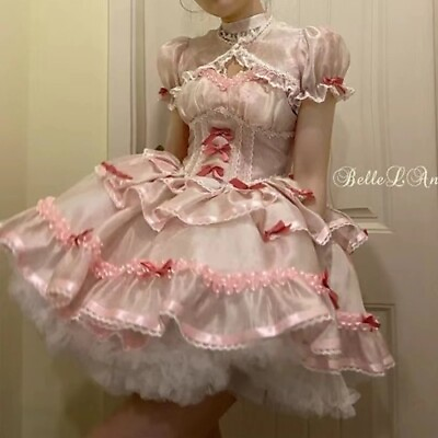 #ad Sweet Girls Lolita Dress Vintage Bow Ruffle Flyling Sleeve Party Dresses Ballet $174.52
