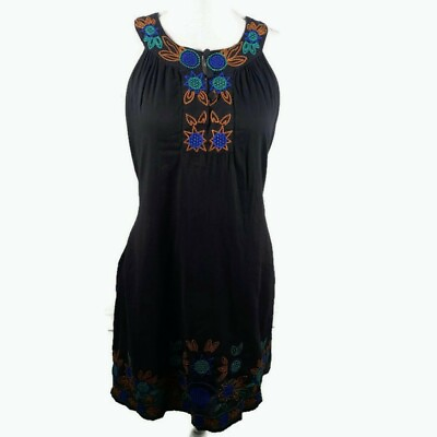 5th Culture Boho Dress Large Embroidered Bohemian Accent Tie Back Double Layer $6.79