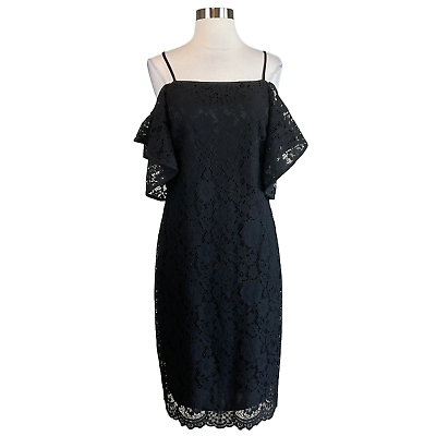 Laundry by Shelli Segal Women#x27;s Cocktail Dress Black Lace Cutout Sheath Size 6 $59.99