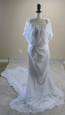 #ad Engerla Wedding Dress Size 14 White Lace Lightweight Affordable Plus Size NEW $46.68
