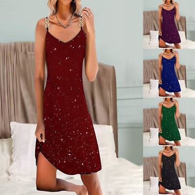 Evening Dress Gown Womens Bling Strappy Mini Dress Summer Ladies Party Cocktail $18.04