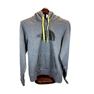 #ad The North Face Hoodie Mens S Half Dome Pullover Gray Neon Yellow Spellout Logo $14.94