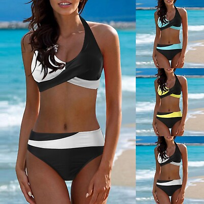 #ad Women Swimwear Bikinis Striped Sports Swimsuits for Women with Zipper in Back $15.65