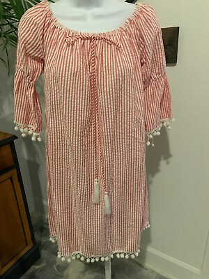 #ad NWT GB Striped Summer Dress XS Pom Pom Fringe $14.99