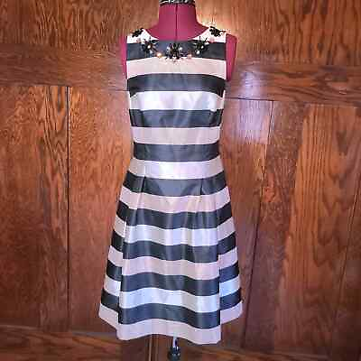 #ad Eliza J Sleeveless Beaded Neckline Striped Cocktail Dress Metalic Pink Size 8 $74.99