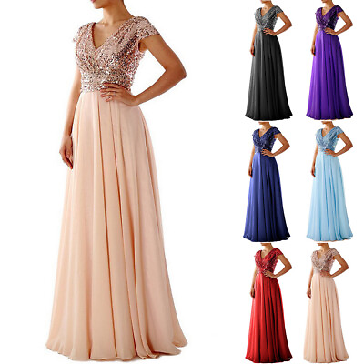 Women Ladies Bridesmaid Cocktail Maxi Dress Prom Wedding Ball Gown Evening Party $38.59