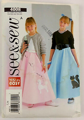 #ad See amp; Sew 4008 Girls Poodle Skirt Sewing Pattern Sizes 7 16 1950s Style Retro C $15.95