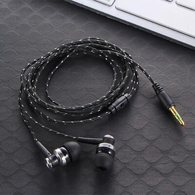 #ad Black In Ear Earbuds Stereo Tangle Free Braided Cable Cord Quality Sound Bass $2.75