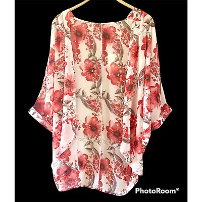 #ad Kimono Cover Up Chiffon Floral Semi Sherr Beachy Summer Vacation Travel Cruise $24.00