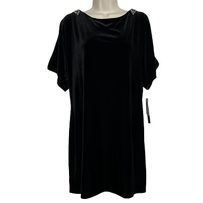 Adrianna Papell Evening Cocktail Dress Black Velvet Cold Shoulder Womens Size 6 $63.74