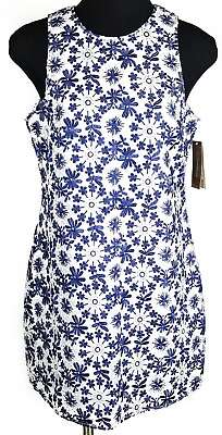 #ad Francesca#x27;s Alya LG Summer Dress Sheer Embroidered Blue Flowers White Lined NEW $29.99