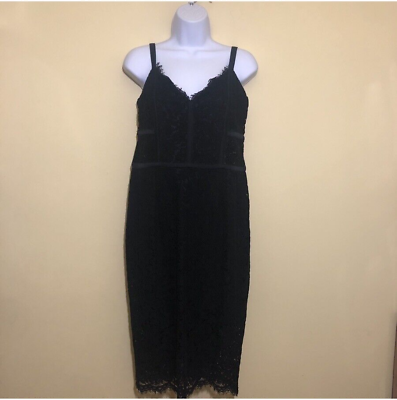 Express Womens Cocktail Dress Black Lace Overlay Lined SIZE 14 Spaghetti Straps $18.74