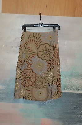 Lafayette 148 New York Skirt Skirt Beige Tan Floral Embroidery Size 2 $8.99